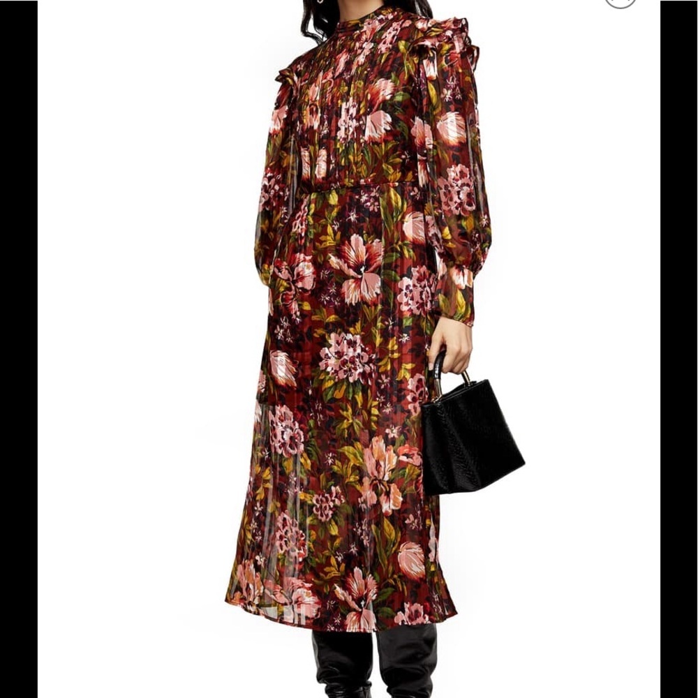 NWT TOPSHOP Fallen Floral Long Sleeve Midi Dress 2
